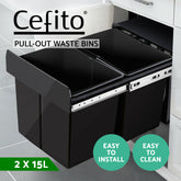 Cefito Pull Out Bin Kitchen Double Basket 2X15L Black